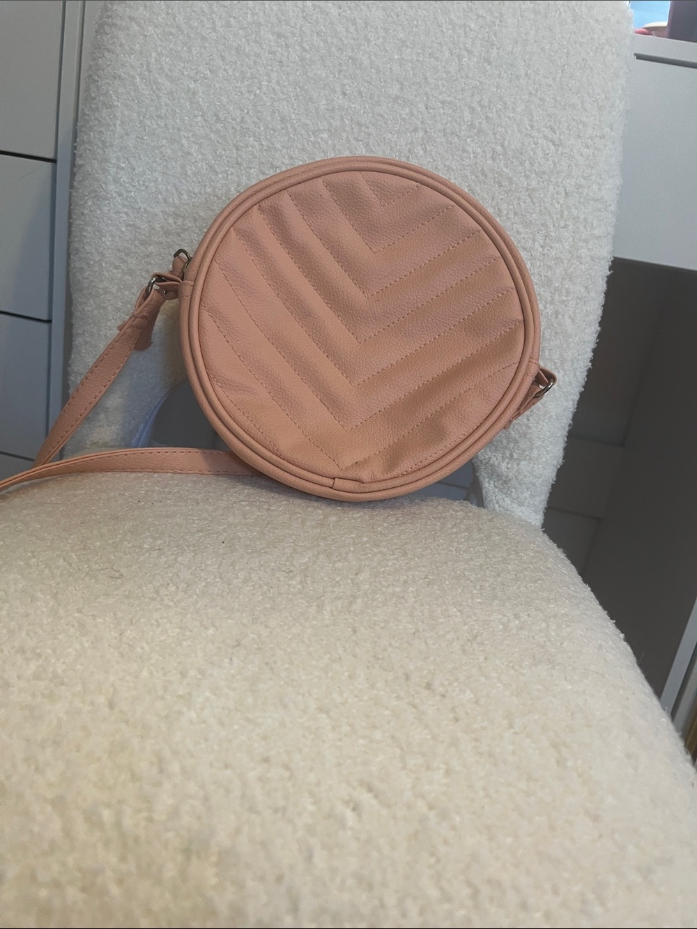 Round Quilted Crossbody Bag in Peach